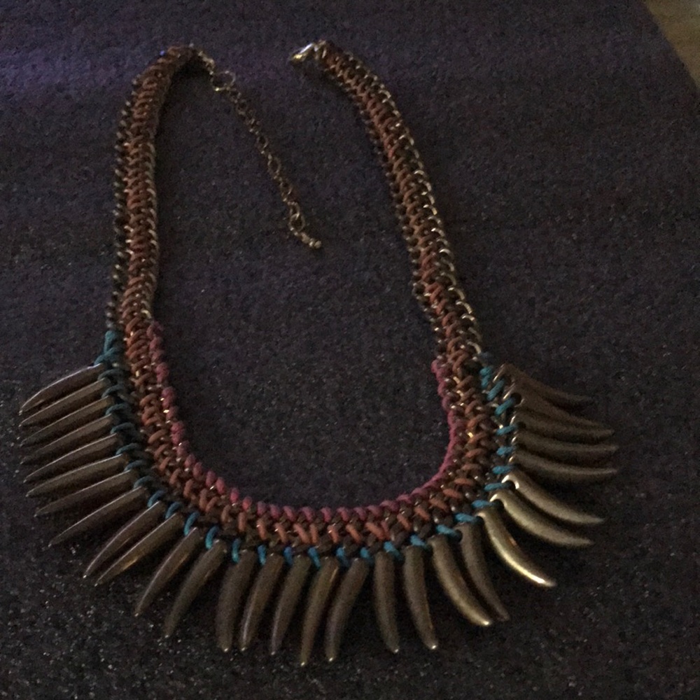 Bohemian Spike Statement Necklace in Brown and Teal